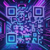 QR Code Expert beautiful example: Futuristic virtual reality world.