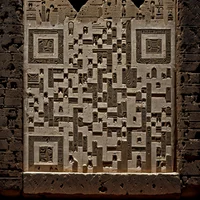 QR Code Expert beautiful example: Egyptian hieroglyphs and pyramids.