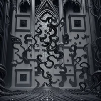 QR Code Expert beautiful example: Dark gothic baroque sculpture.