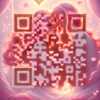 QR Code Expert beautiful example: Floating romantic hearts.