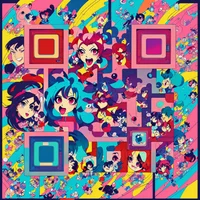QR Code Expert beautiful example: Colorful cartoon and anime art.