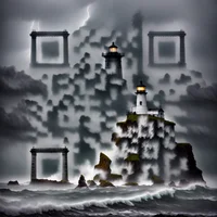 QR Code Expert beautiful example: Stormy coastal lighthouse.