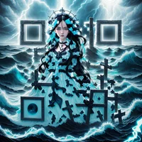 QR Code Expert beautiful example: Gothic woman in a stormy sea.